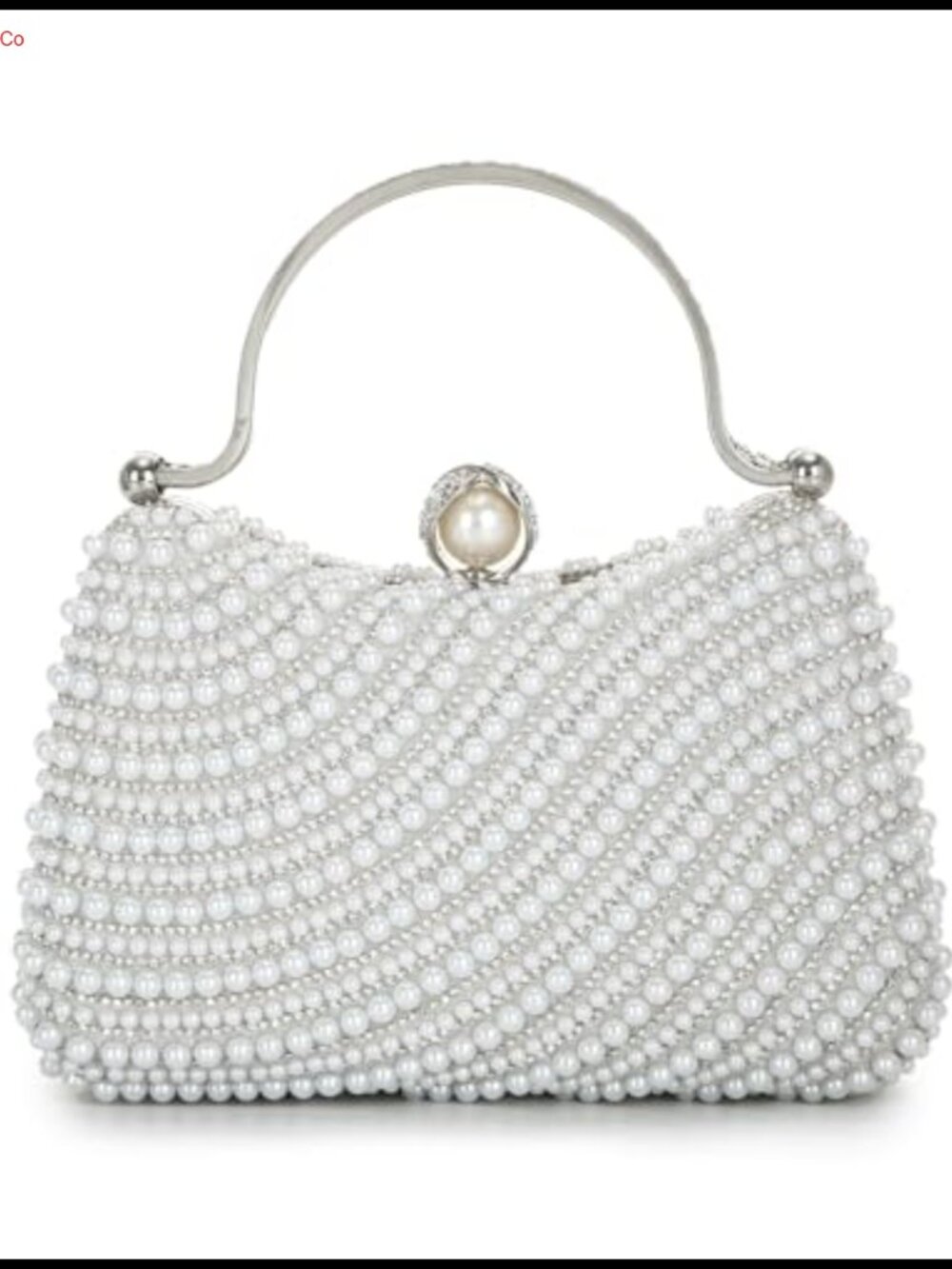 Faux Pearl Rhinestone Clutch Evening Bag with Chain Strap